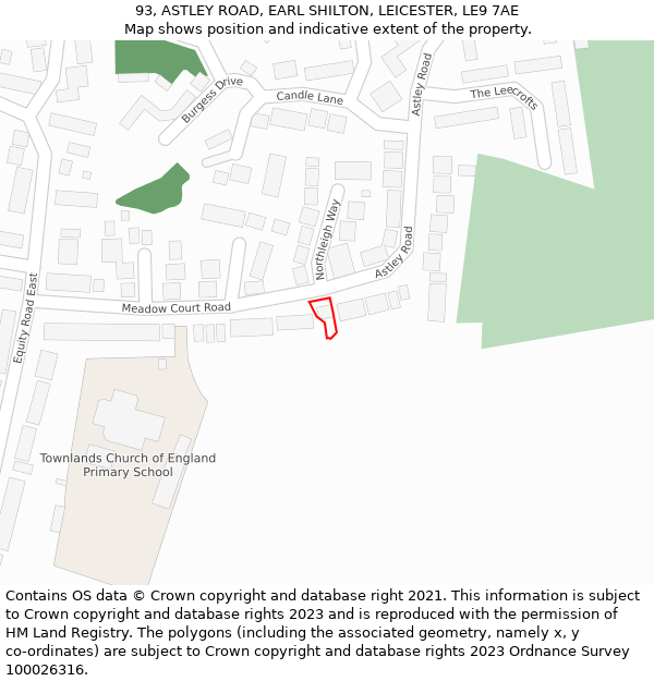 93, ASTLEY ROAD, EARL SHILTON, LEICESTER, LE9 7AE: Location map and indicative extent of plot