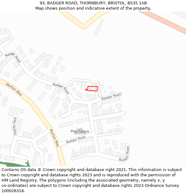 93, BADGER ROAD, THORNBURY, BRISTOL, BS35 1AB: Location map and indicative extent of plot