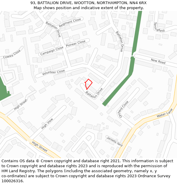 93, BATTALION DRIVE, WOOTTON, NORTHAMPTON, NN4 6RX: Location map and indicative extent of plot