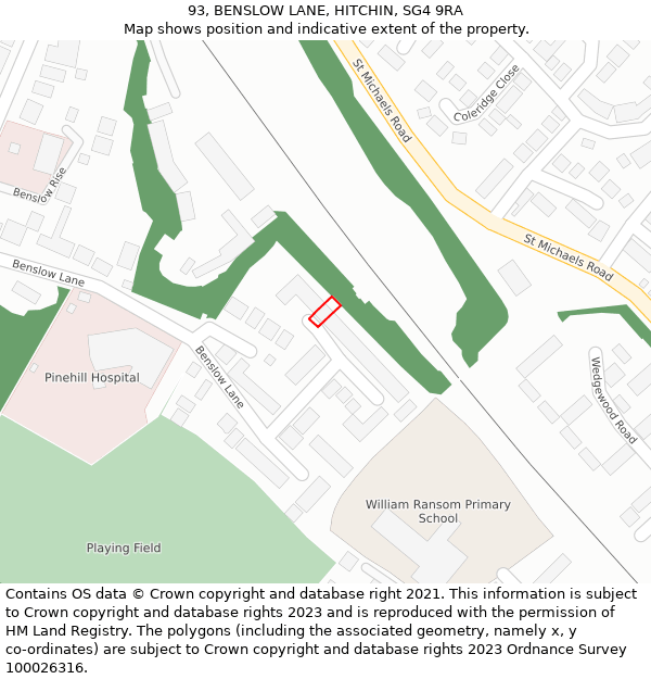 93, BENSLOW LANE, HITCHIN, SG4 9RA: Location map and indicative extent of plot