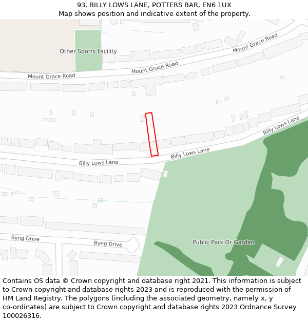 93, BILLY LOWS LANE, POTTERS BAR, EN6 1UX: Location map and indicative extent of plot