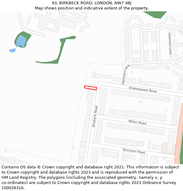 93, BIRKBECK ROAD, LONDON, NW7 4BJ: Location map and indicative extent of plot