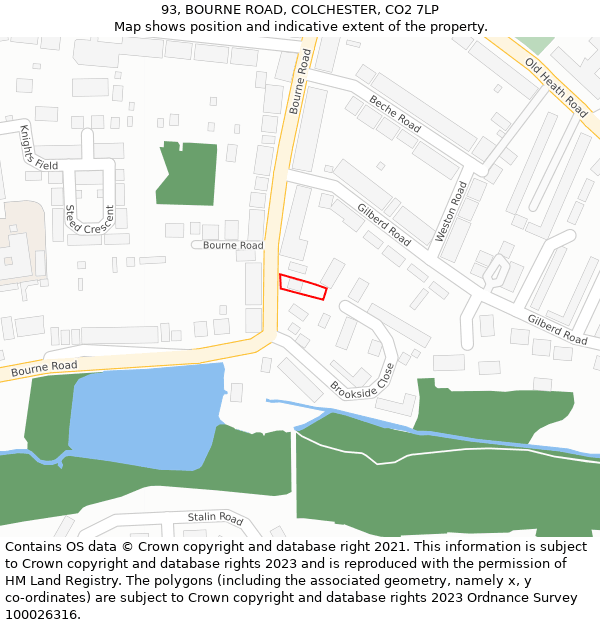 93, BOURNE ROAD, COLCHESTER, CO2 7LP: Location map and indicative extent of plot