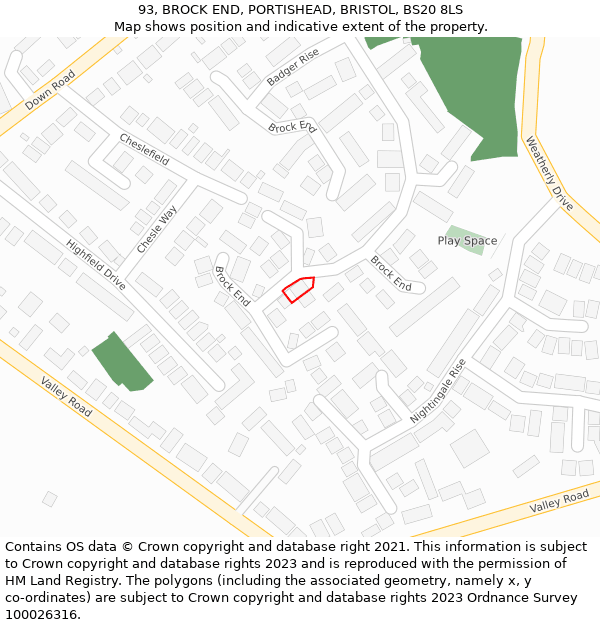 93, BROCK END, PORTISHEAD, BRISTOL, BS20 8LS: Location map and indicative extent of plot