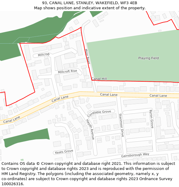 93, CANAL LANE, STANLEY, WAKEFIELD, WF3 4EB: Location map and indicative extent of plot