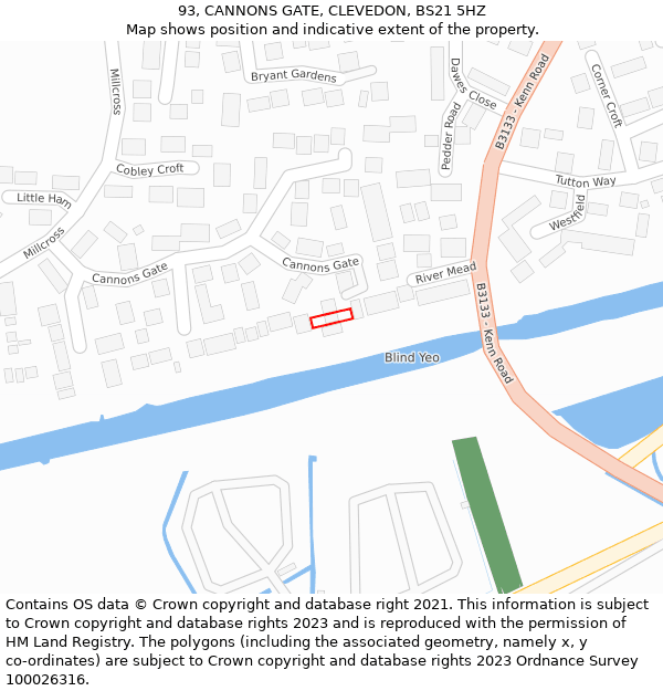 93, CANNONS GATE, CLEVEDON, BS21 5HZ: Location map and indicative extent of plot