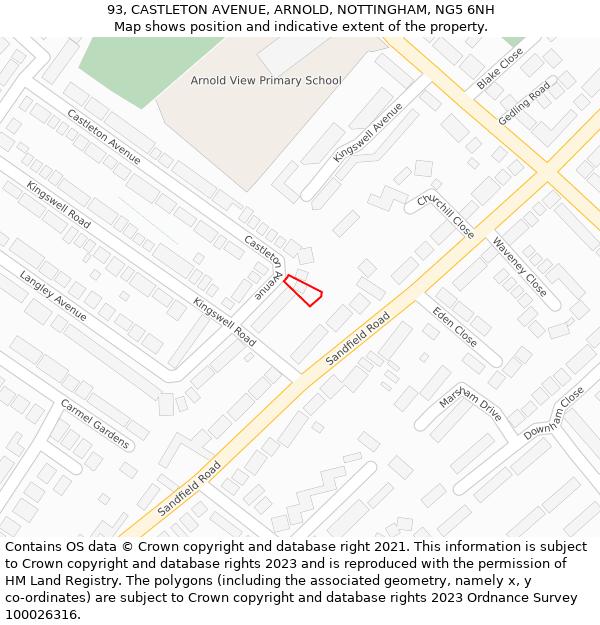 93, CASTLETON AVENUE, ARNOLD, NOTTINGHAM, NG5 6NH: Location map and indicative extent of plot