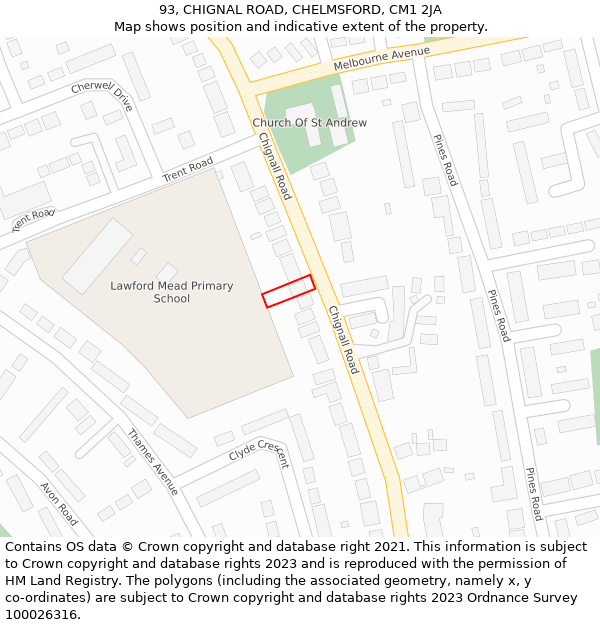 93, CHIGNAL ROAD, CHELMSFORD, CM1 2JA: Location map and indicative extent of plot