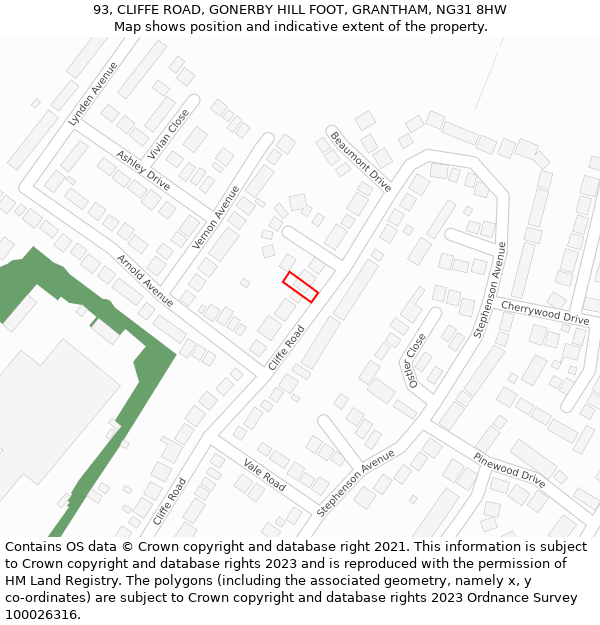 93, CLIFFE ROAD, GONERBY HILL FOOT, GRANTHAM, NG31 8HW: Location map and indicative extent of plot