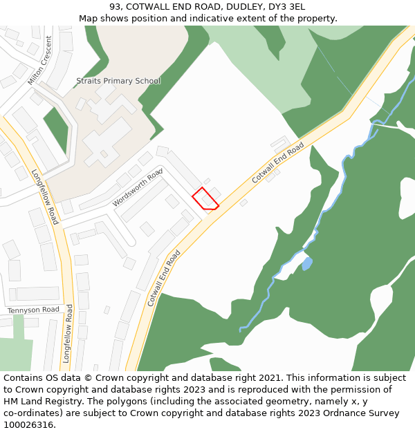 93, COTWALL END ROAD, DUDLEY, DY3 3EL: Location map and indicative extent of plot