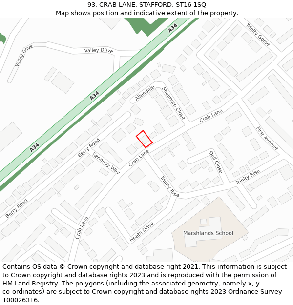 93, CRAB LANE, STAFFORD, ST16 1SQ: Location map and indicative extent of plot