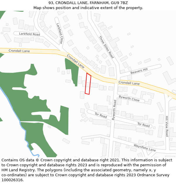 93, CRONDALL LANE, FARNHAM, GU9 7BZ: Location map and indicative extent of plot