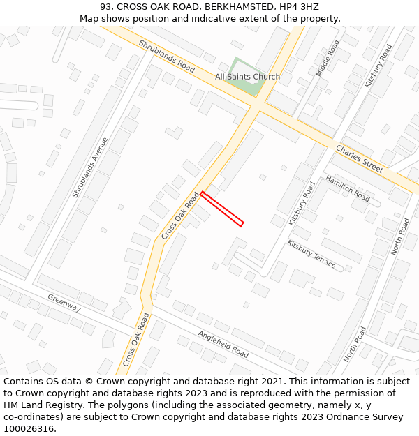 93, CROSS OAK ROAD, BERKHAMSTED, HP4 3HZ: Location map and indicative extent of plot