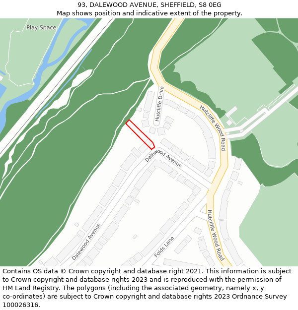 93, DALEWOOD AVENUE, SHEFFIELD, S8 0EG: Location map and indicative extent of plot