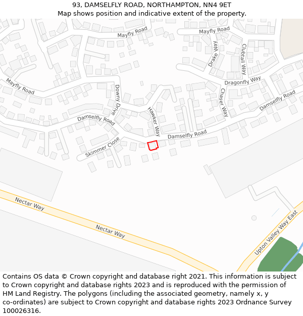 93, DAMSELFLY ROAD, NORTHAMPTON, NN4 9ET: Location map and indicative extent of plot