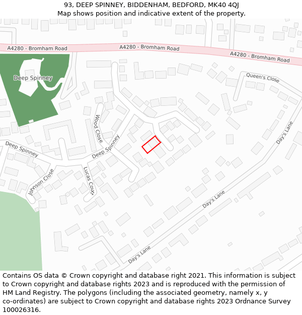 93, DEEP SPINNEY, BIDDENHAM, BEDFORD, MK40 4QJ: Location map and indicative extent of plot