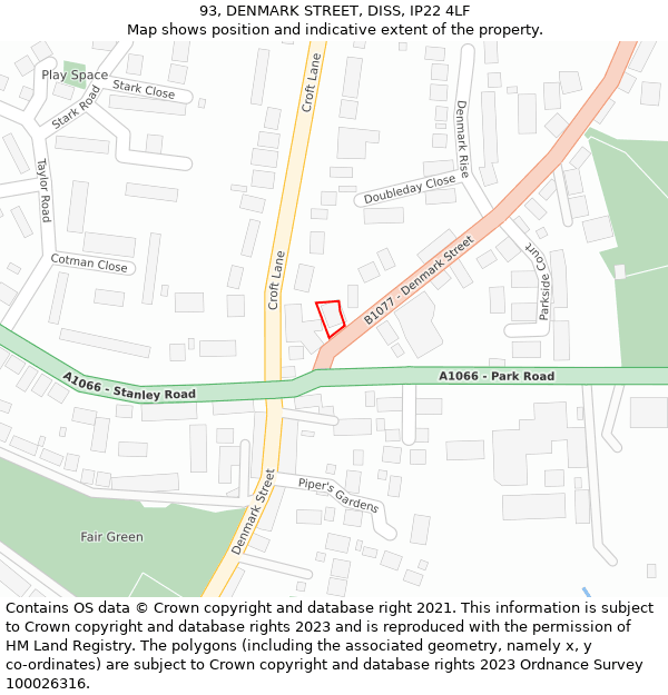 93, DENMARK STREET, DISS, IP22 4LF: Location map and indicative extent of plot