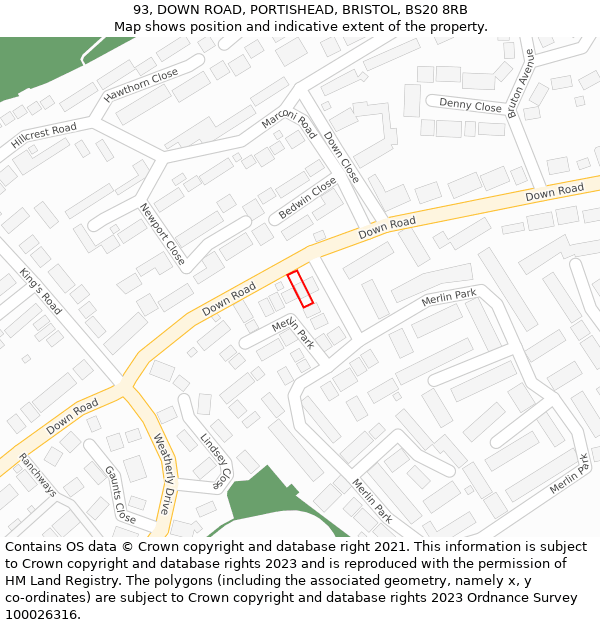 93, DOWN ROAD, PORTISHEAD, BRISTOL, BS20 8RB: Location map and indicative extent of plot