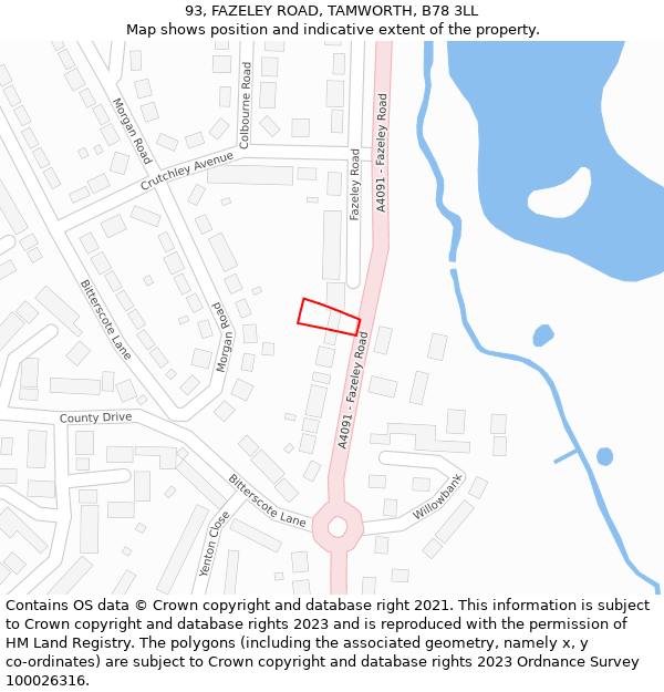 93, FAZELEY ROAD, TAMWORTH, B78 3LL: Location map and indicative extent of plot
