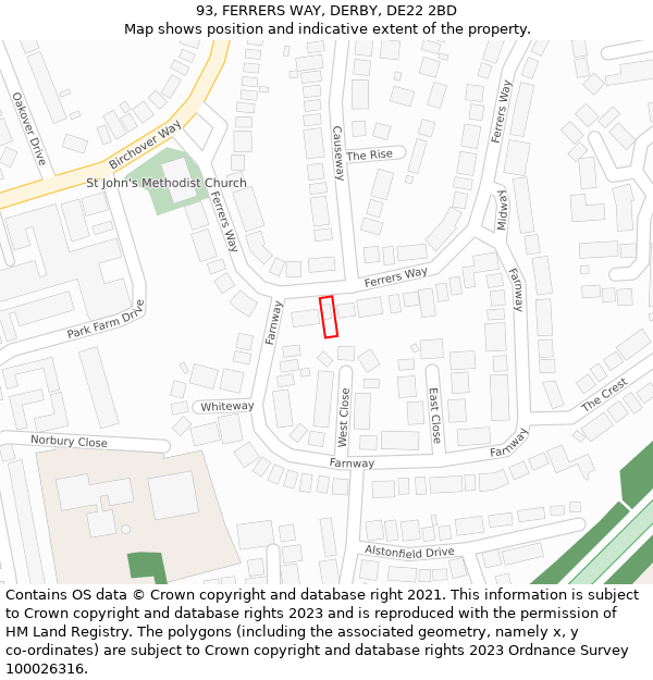 93, FERRERS WAY, DERBY, DE22 2BD: Location map and indicative extent of plot