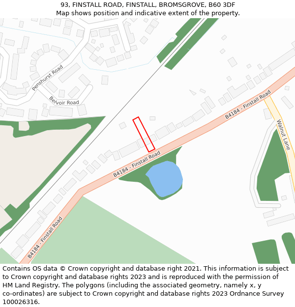 93, FINSTALL ROAD, FINSTALL, BROMSGROVE, B60 3DF: Location map and indicative extent of plot
