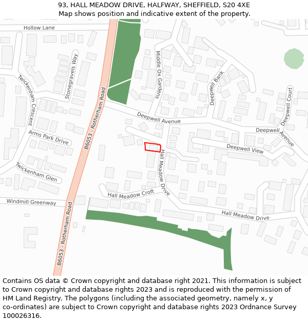 93, HALL MEADOW DRIVE, HALFWAY, SHEFFIELD, S20 4XE: Location map and indicative extent of plot