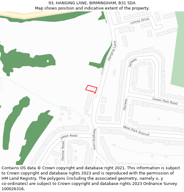93, HANGING LANE, BIRMINGHAM, B31 5DA: Location map and indicative extent of plot