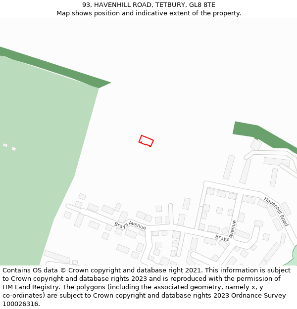 93, HAVENHILL ROAD, TETBURY, GL8 8TE: Location map and indicative extent of plot