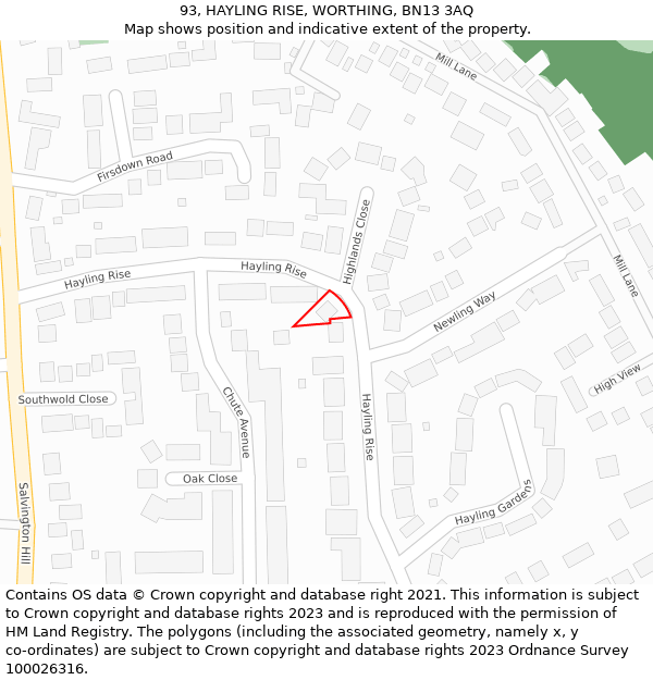 93, HAYLING RISE, WORTHING, BN13 3AQ: Location map and indicative extent of plot