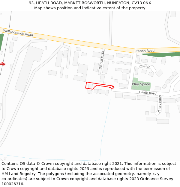 93, HEATH ROAD, MARKET BOSWORTH, NUNEATON, CV13 0NX: Location map and indicative extent of plot