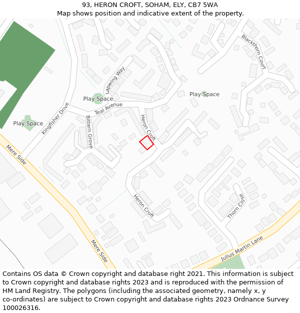 93, HERON CROFT, SOHAM, ELY, CB7 5WA: Location map and indicative extent of plot