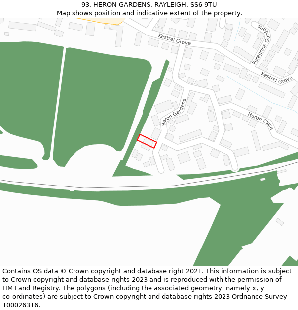 93, HERON GARDENS, RAYLEIGH, SS6 9TU: Location map and indicative extent of plot