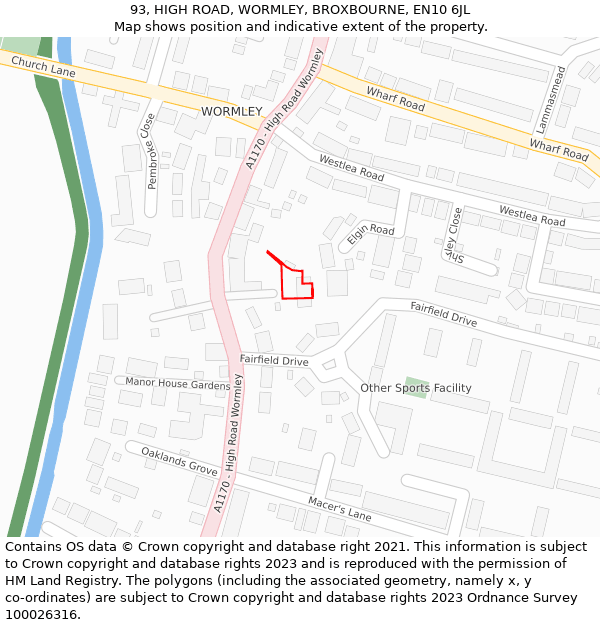 93, HIGH ROAD, WORMLEY, BROXBOURNE, EN10 6JL: Location map and indicative extent of plot