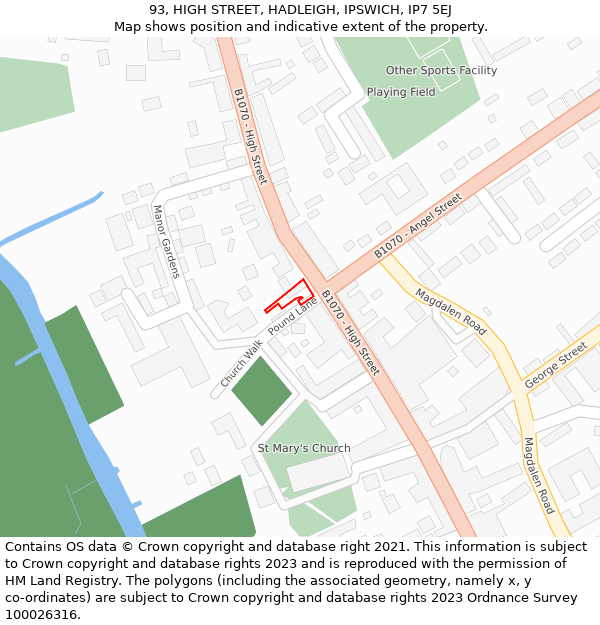 93, HIGH STREET, HADLEIGH, IPSWICH, IP7 5EJ: Location map and indicative extent of plot