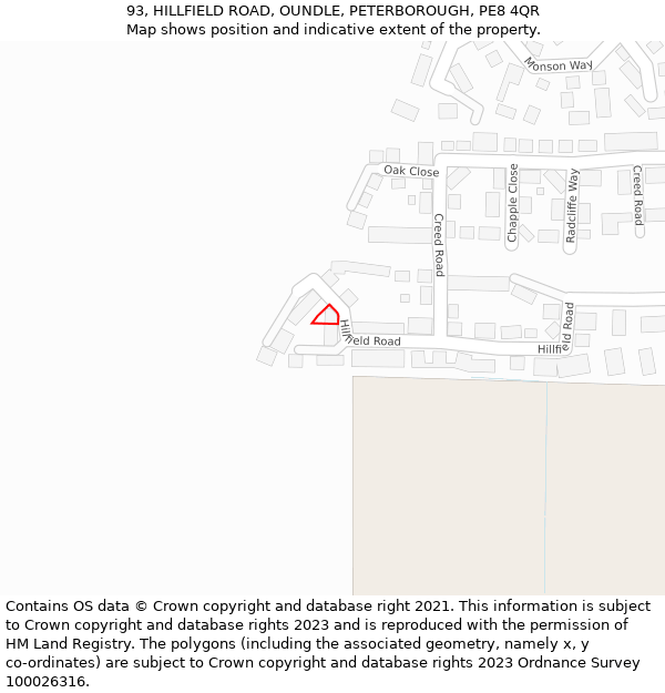 93, HILLFIELD ROAD, OUNDLE, PETERBOROUGH, PE8 4QR: Location map and indicative extent of plot