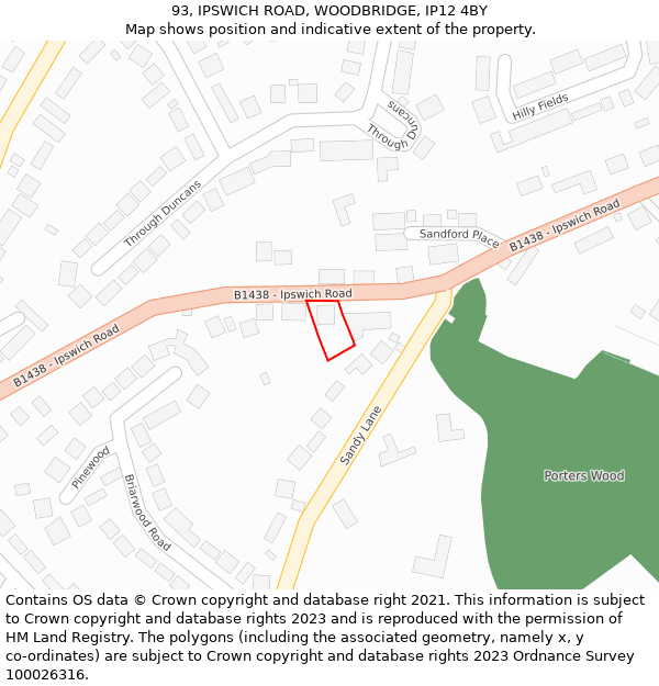 93, IPSWICH ROAD, WOODBRIDGE, IP12 4BY: Location map and indicative extent of plot