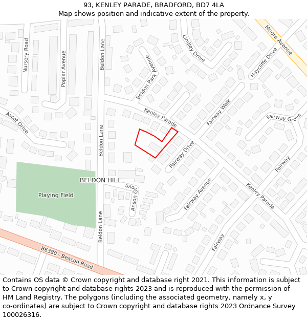 93, KENLEY PARADE, BRADFORD, BD7 4LA: Location map and indicative extent of plot