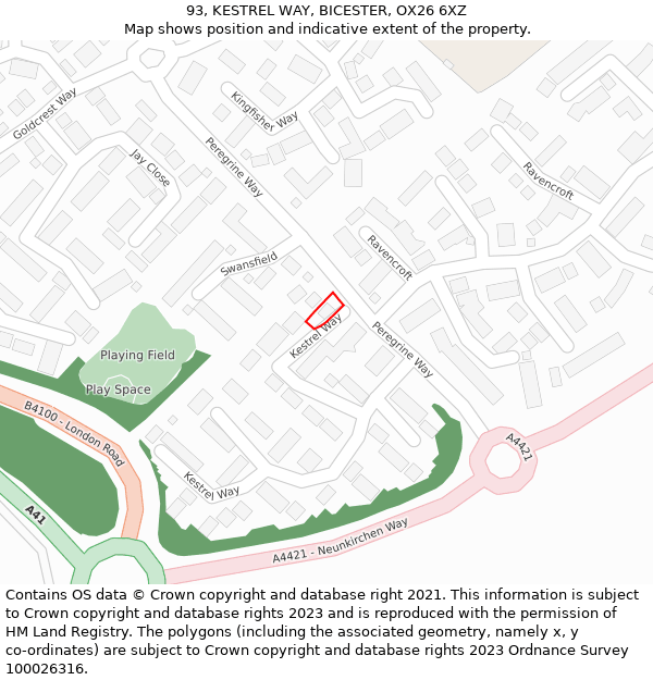 93, KESTREL WAY, BICESTER, OX26 6XZ: Location map and indicative extent of plot