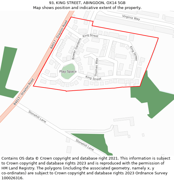 93, KING STREET, ABINGDON, OX14 5GB: Location map and indicative extent of plot