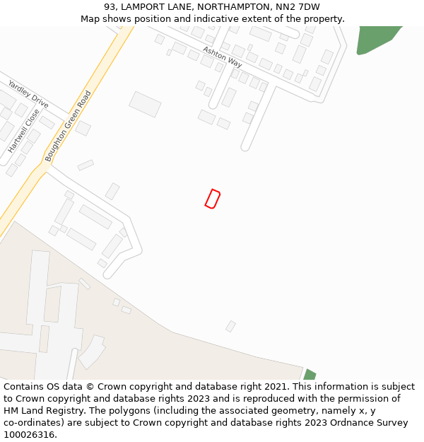 93, LAMPORT LANE, NORTHAMPTON, NN2 7DW: Location map and indicative extent of plot