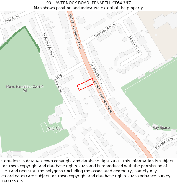 93, LAVERNOCK ROAD, PENARTH, CF64 3NZ: Location map and indicative extent of plot