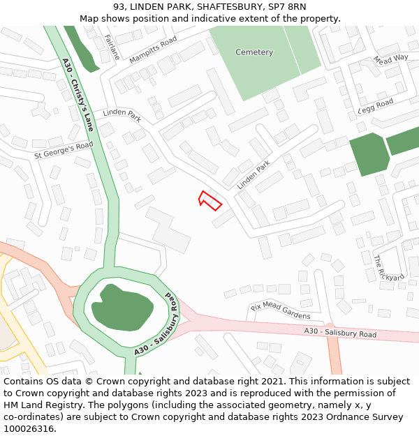 93, LINDEN PARK, SHAFTESBURY, SP7 8RN: Location map and indicative extent of plot