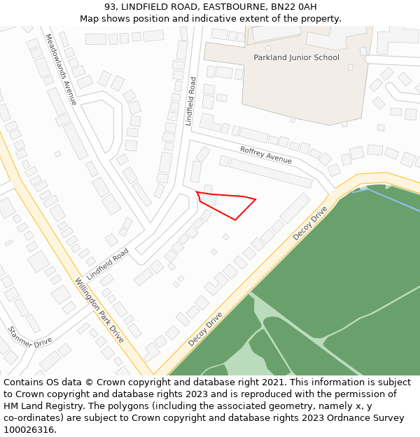93, LINDFIELD ROAD, EASTBOURNE, BN22 0AH: Location map and indicative extent of plot