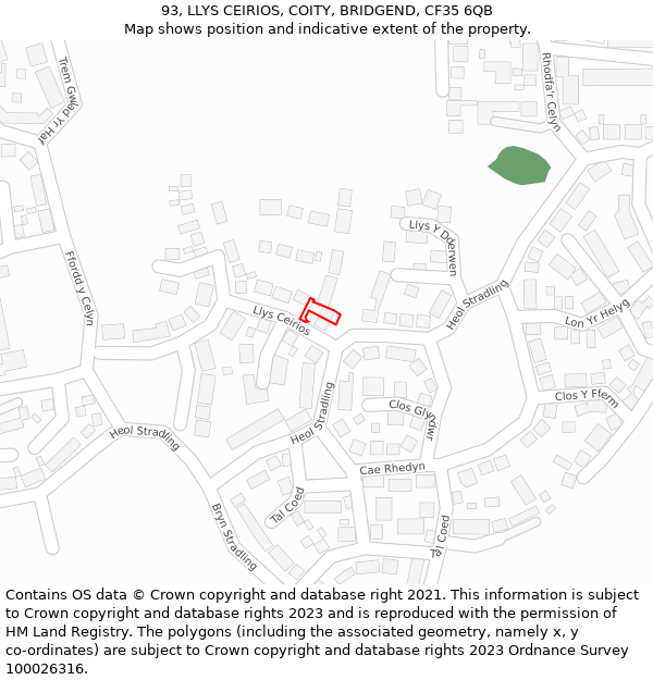 93, LLYS CEIRIOS, COITY, BRIDGEND, CF35 6QB: Location map and indicative extent of plot