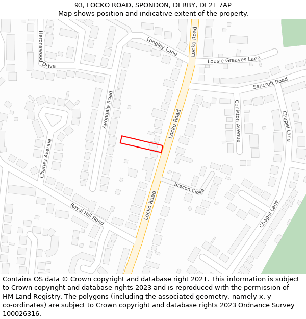 93, LOCKO ROAD, SPONDON, DERBY, DE21 7AP: Location map and indicative extent of plot