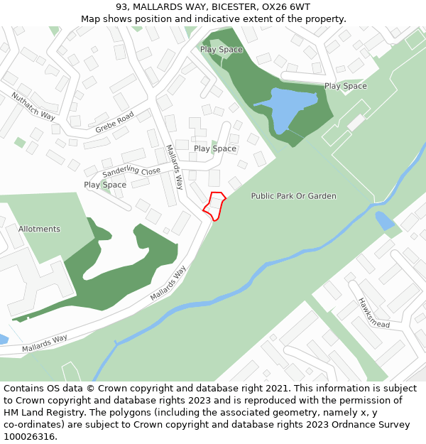 93, MALLARDS WAY, BICESTER, OX26 6WT: Location map and indicative extent of plot