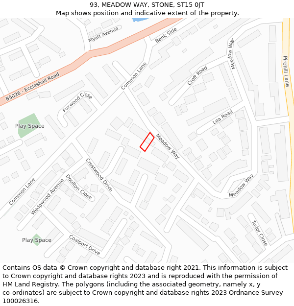 93, MEADOW WAY, STONE, ST15 0JT: Location map and indicative extent of plot