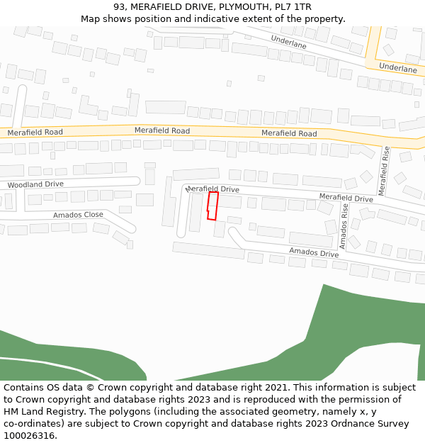 93, MERAFIELD DRIVE, PLYMOUTH, PL7 1TR: Location map and indicative extent of plot