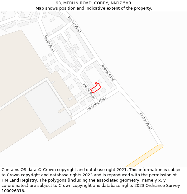 93, MERLIN ROAD, CORBY, NN17 5AR: Location map and indicative extent of plot