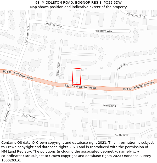 93, MIDDLETON ROAD, BOGNOR REGIS, PO22 6DW: Location map and indicative extent of plot